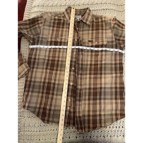 Carhartt Men's Plaid Long Sleeve Shirt L 100% Cotton Brown‎ & Beige WARM & COZY - Picture 3 of 13